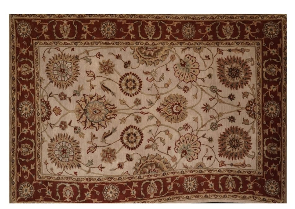 Elegant Floral Hand-Tufted Wool Rug with Classic Border Design