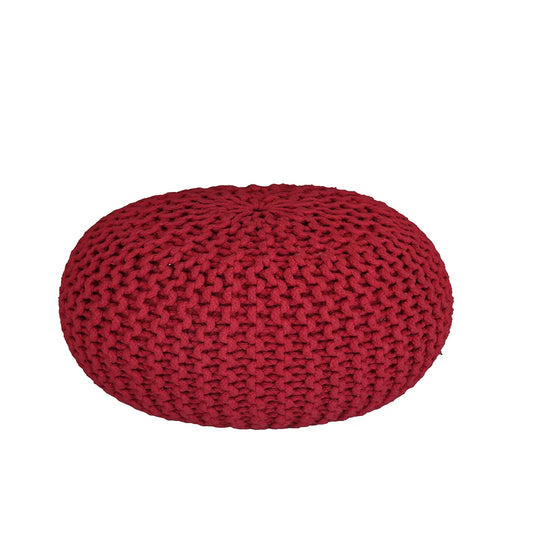 Handmade Knitted Cotton Pouf – Round Ottoman Footstool for Living Room