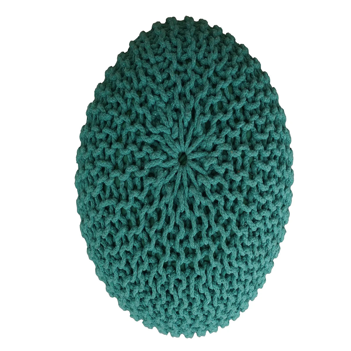 Handmade Knitted Cotton Pouf – Teal Round Ottoman Footstool for Modern Living