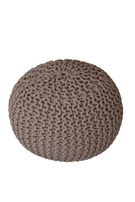 Handmade Knitted Cotton Pouf – Taupe Round Ottoman for Living Room & Bedroom