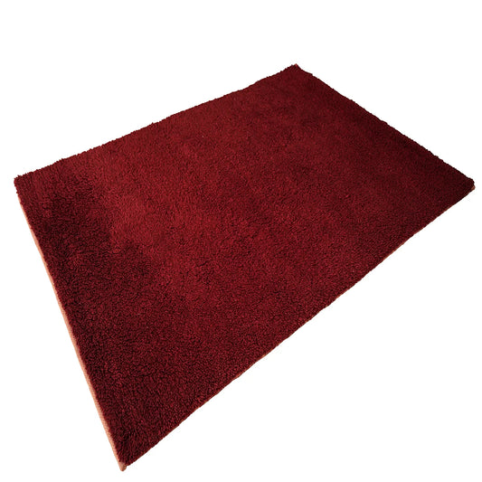 Luxury Hand-Knotted Woollen Shaggy Rug – Deep Burgundy Red