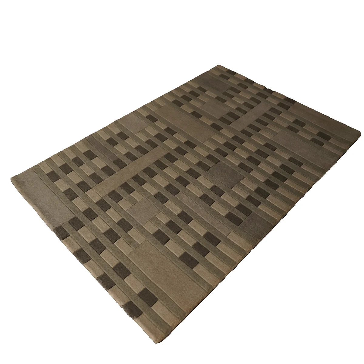 Modern Geometric Hand-Tufted Wool Rug – Beige & Grey