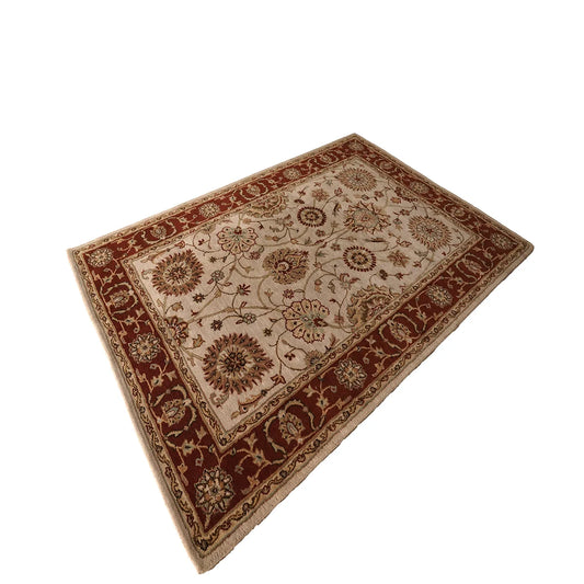 Elegant Floral Hand-Tufted Wool Rug with Classic Border Design