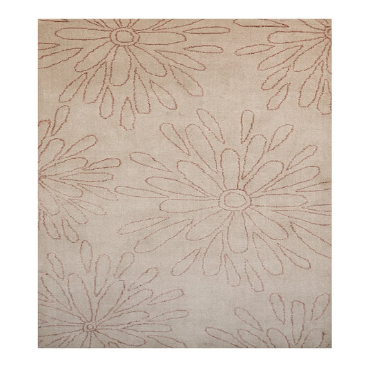 Hand Tufted Woollen Rug – Beige with Rust Floral Line Design