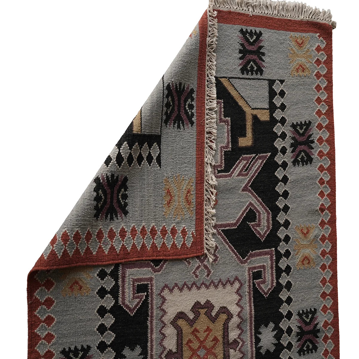 Handwoven Woollen Dhurrie with Traditional Geometric Patterns