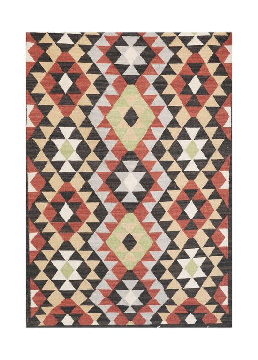 Handwoven Woollen Dhurrie with Geometric Tribal Pattern