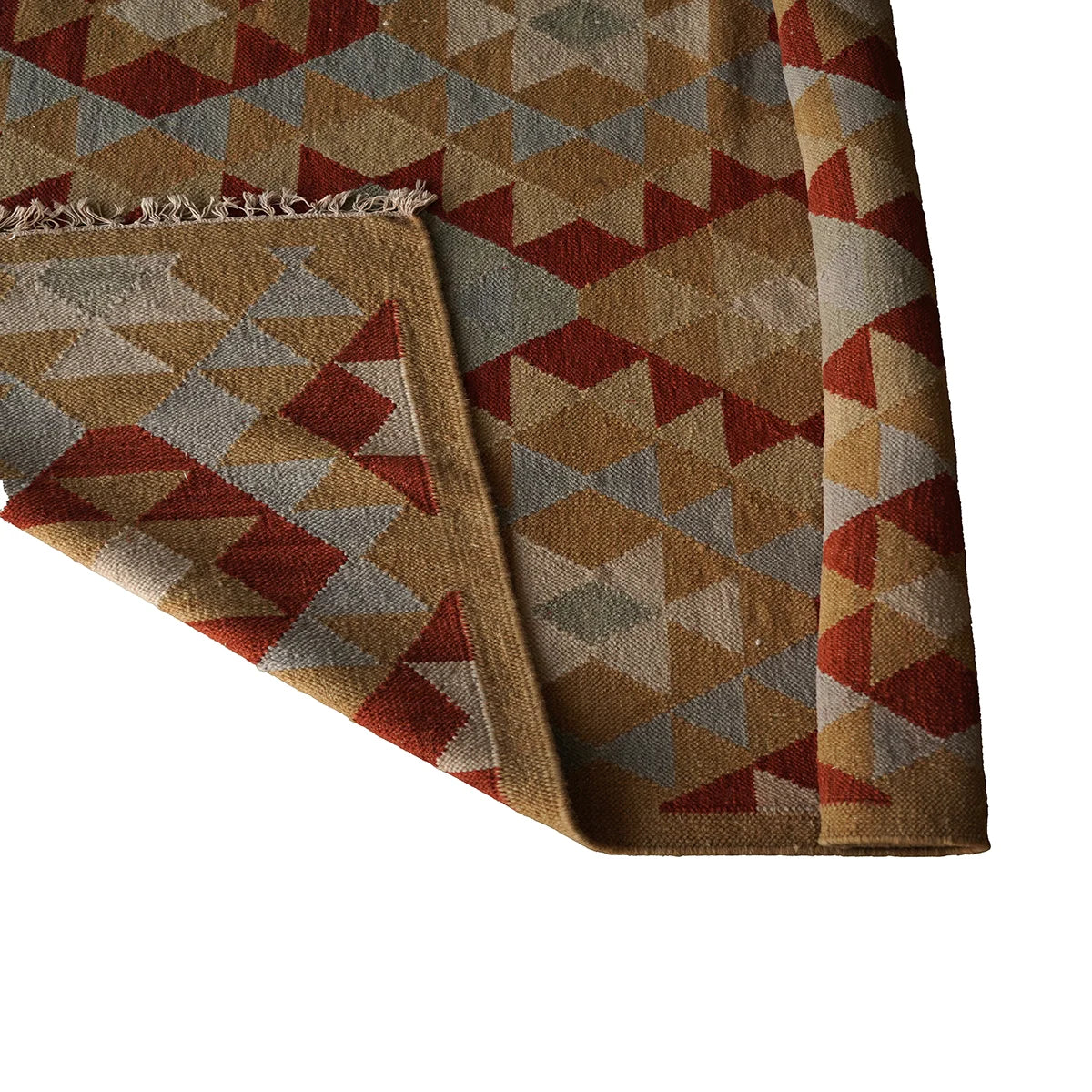 Handwoven Woollen Dhurrie with Geometric Tribal Pattern