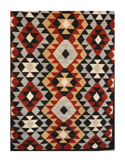 Handwoven Woollen Dhurrie with Geometric Tribal Pattern