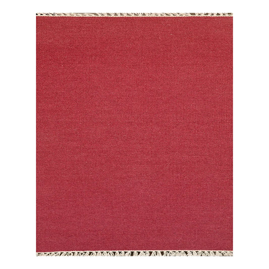 Hand Woven Woollen Dhurrie – Solid Red with Fringed Edges
