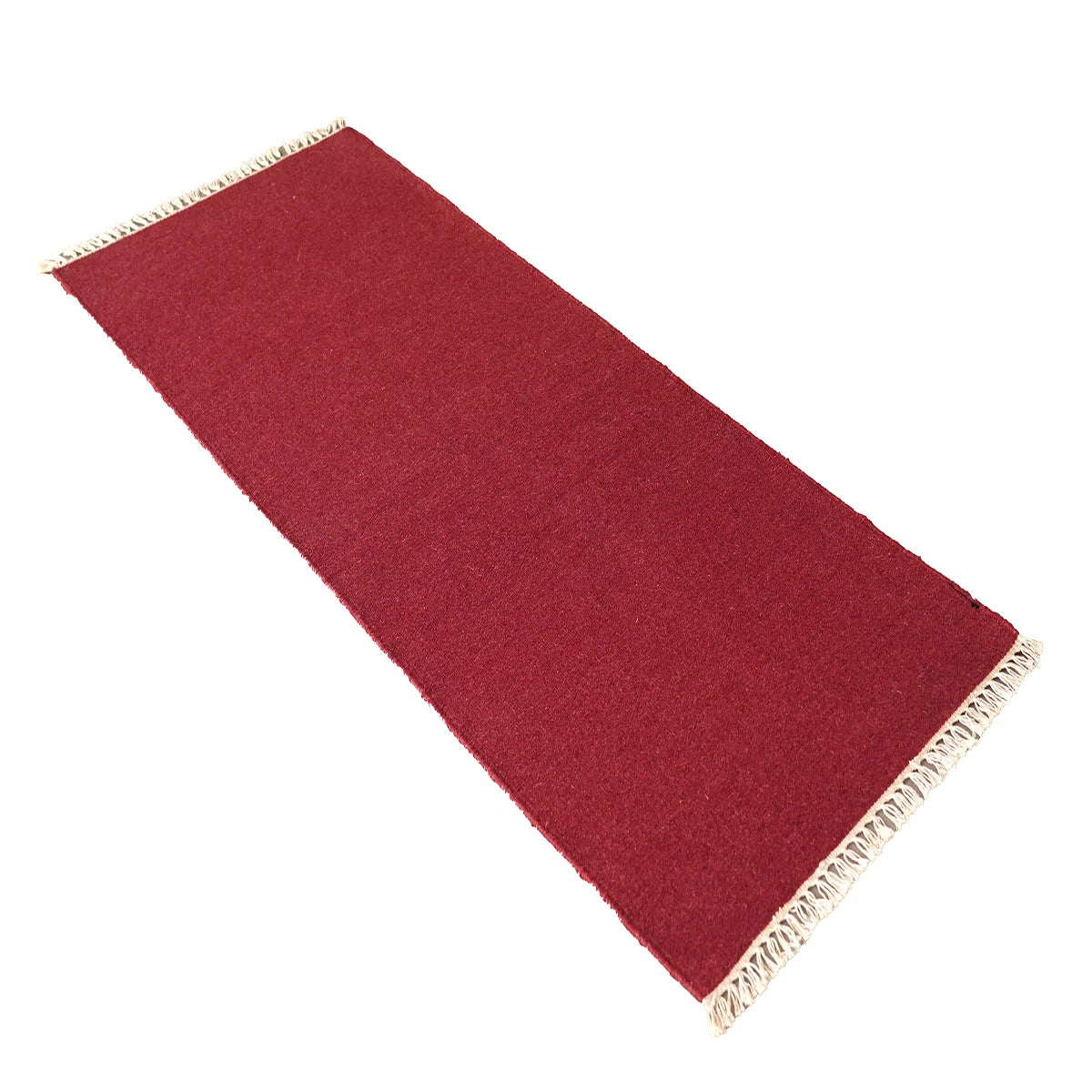 Hand Woven Woollen Dhurrie – Solid Red with Fringed Edges
