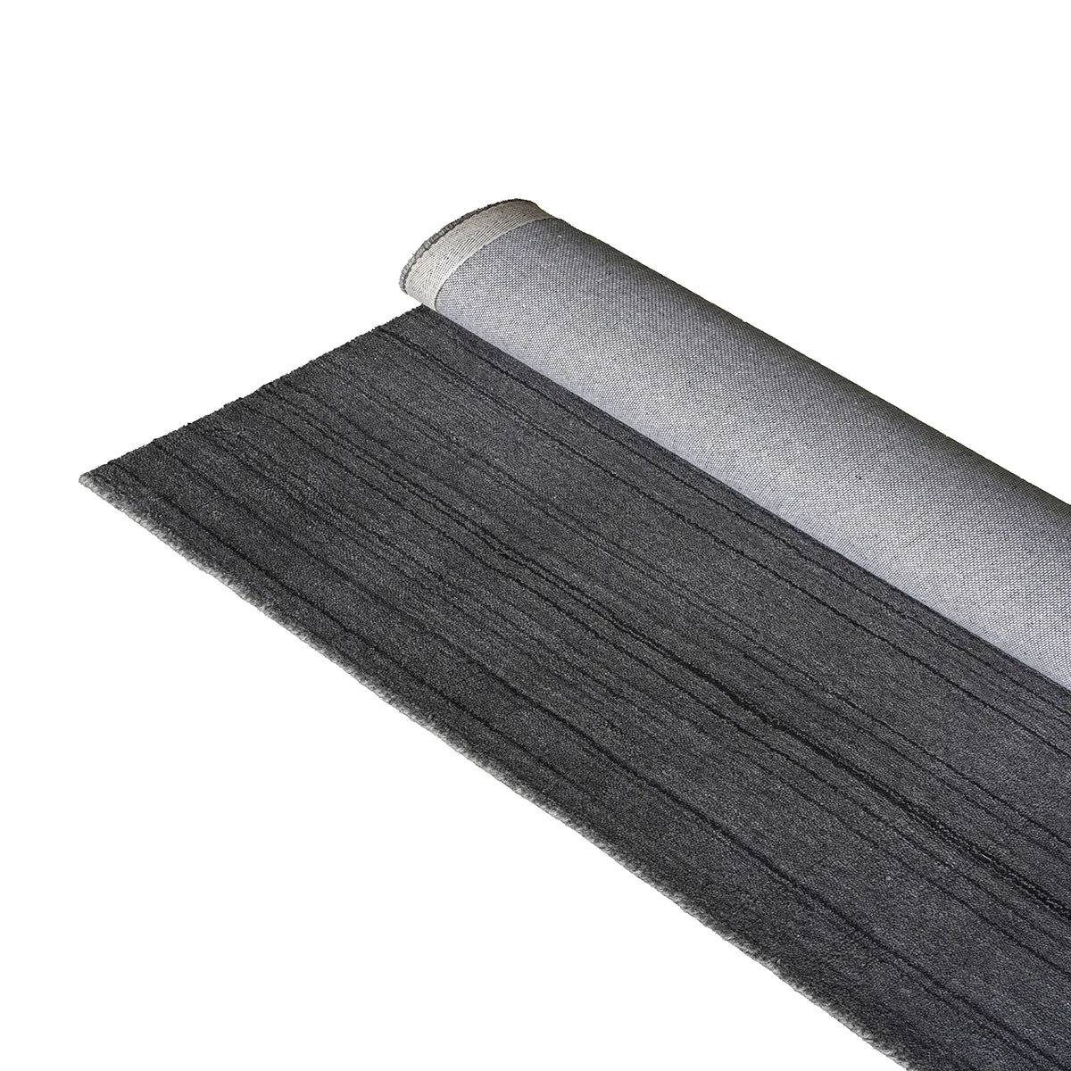 Handloom Woolen Rug in Modern Charcoal Striped Design