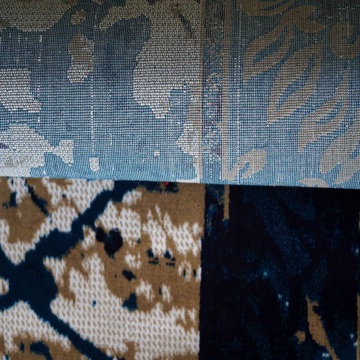 Elegant Abstract Blue & Beige Machine-Made Rug