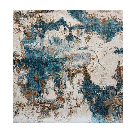 Abstract Blue & Beige Machine-Made Rug – Contemporary Area Carpet