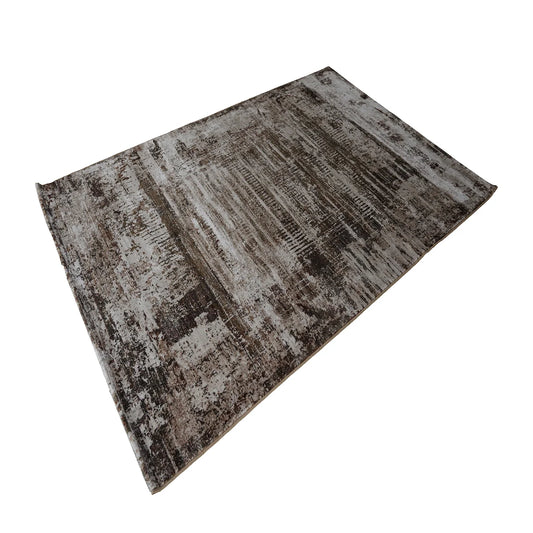 Modern Abstract Machine-Made Rug in Earthy Brown & Beige Tones