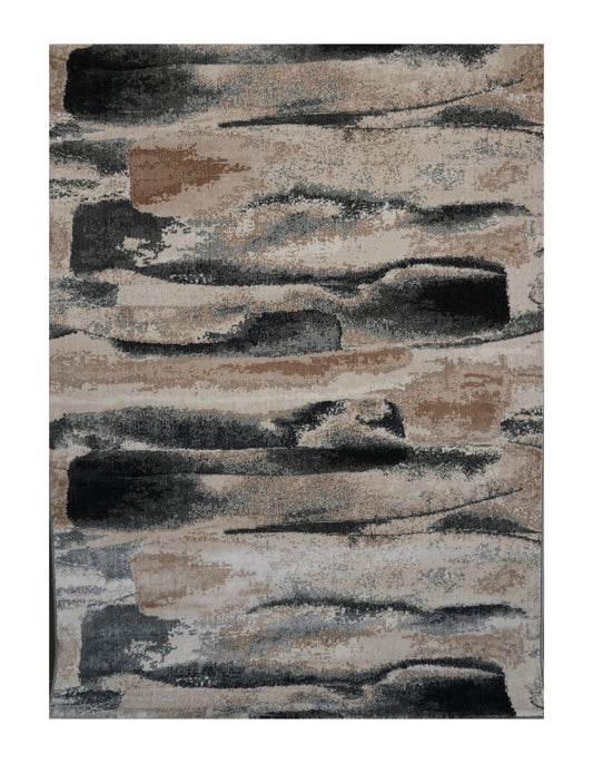 Modern Abstract Machine-Made Rug – Neutral Toned Contemporary Area Carpet