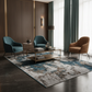 Abstract Blue & Beige Machine-Made Rug – Contemporary Area Carpet