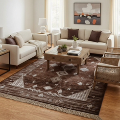 Elegant Geometric Pattern Machine-Made Rug in Rich Brown Tones