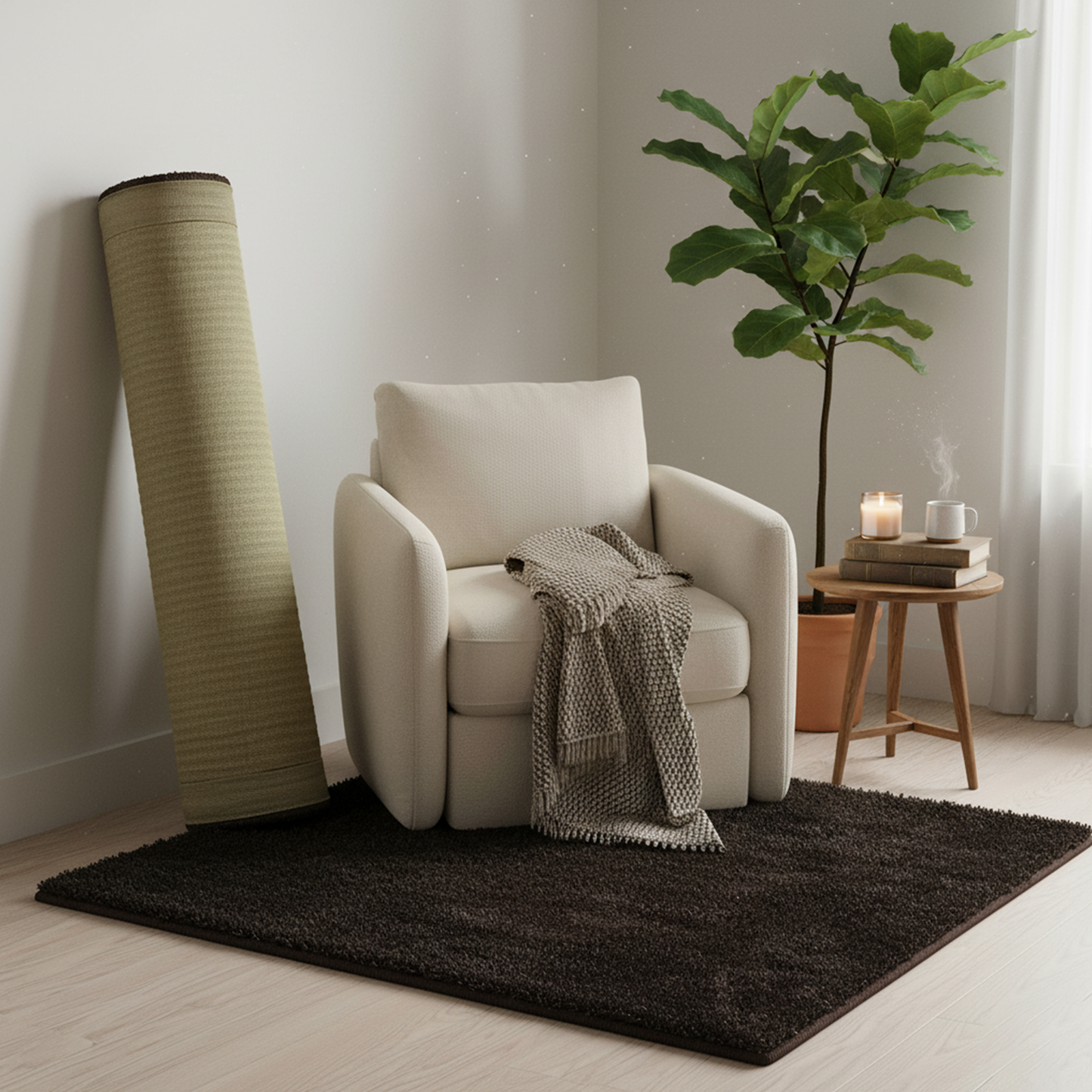 Elegant Hand-Tufted Wool Rug – Solid Dark Brown