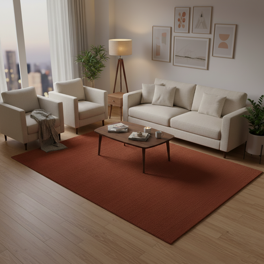 Elegant Hand Tufted Wool Rug in Solid Rust Red