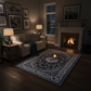 Elegant Machine-Made Persian Style Rug – Blue & Grey Medallion Design