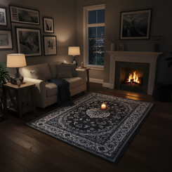 Elegant Machine-Made Persian Style Rug – Blue & Grey Medallion Design