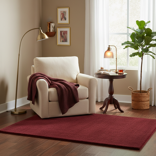 Elegant Solid Maroon Hand Tufted Wool Rug