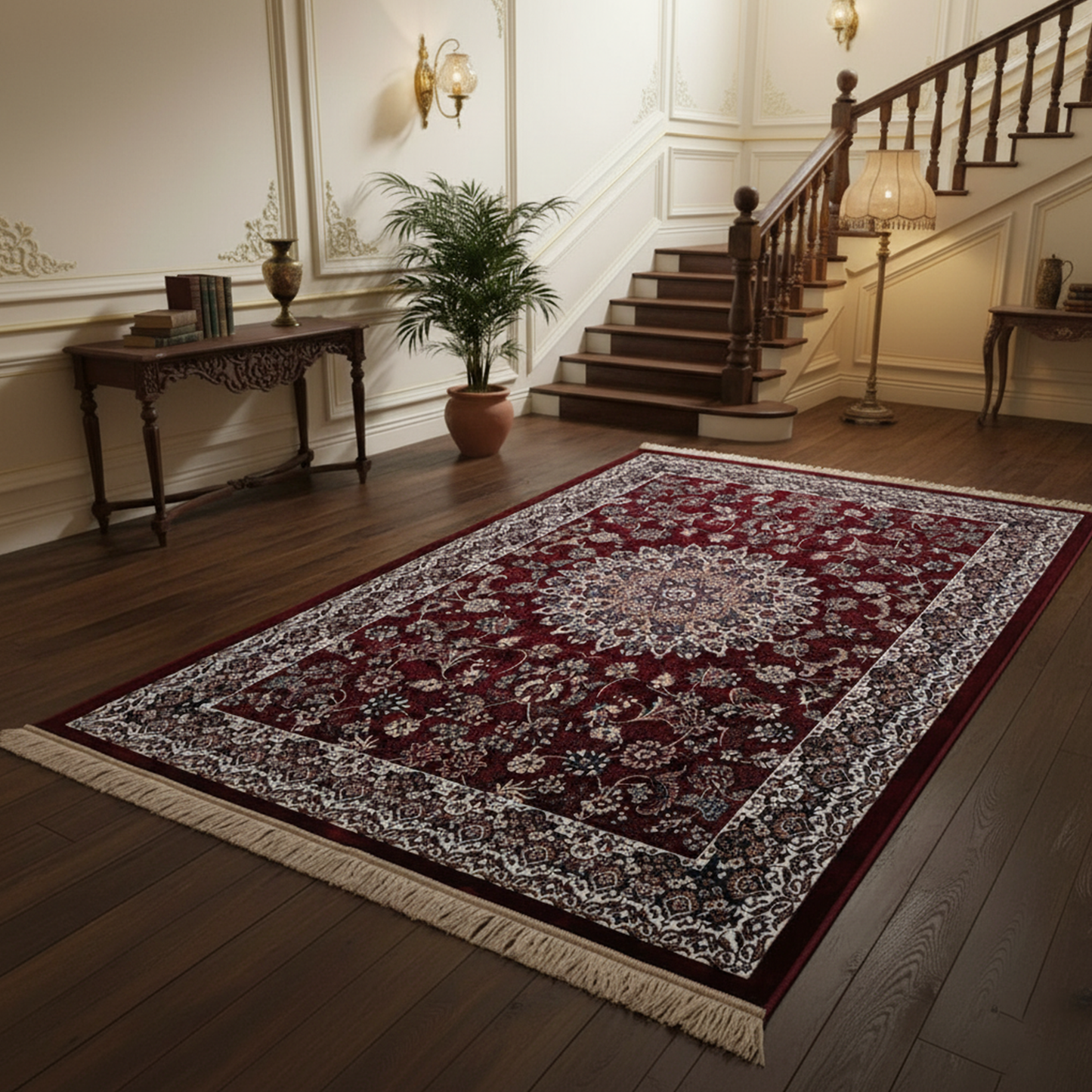Elegant Traditional Machine Made Rug with Intricate Floral Medallion Design