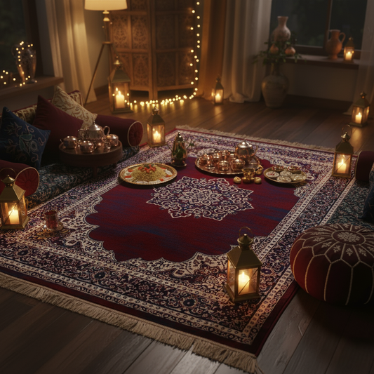 Elegant Traditional Persian Design Machine-Made Rug – Burgundy & Ivory