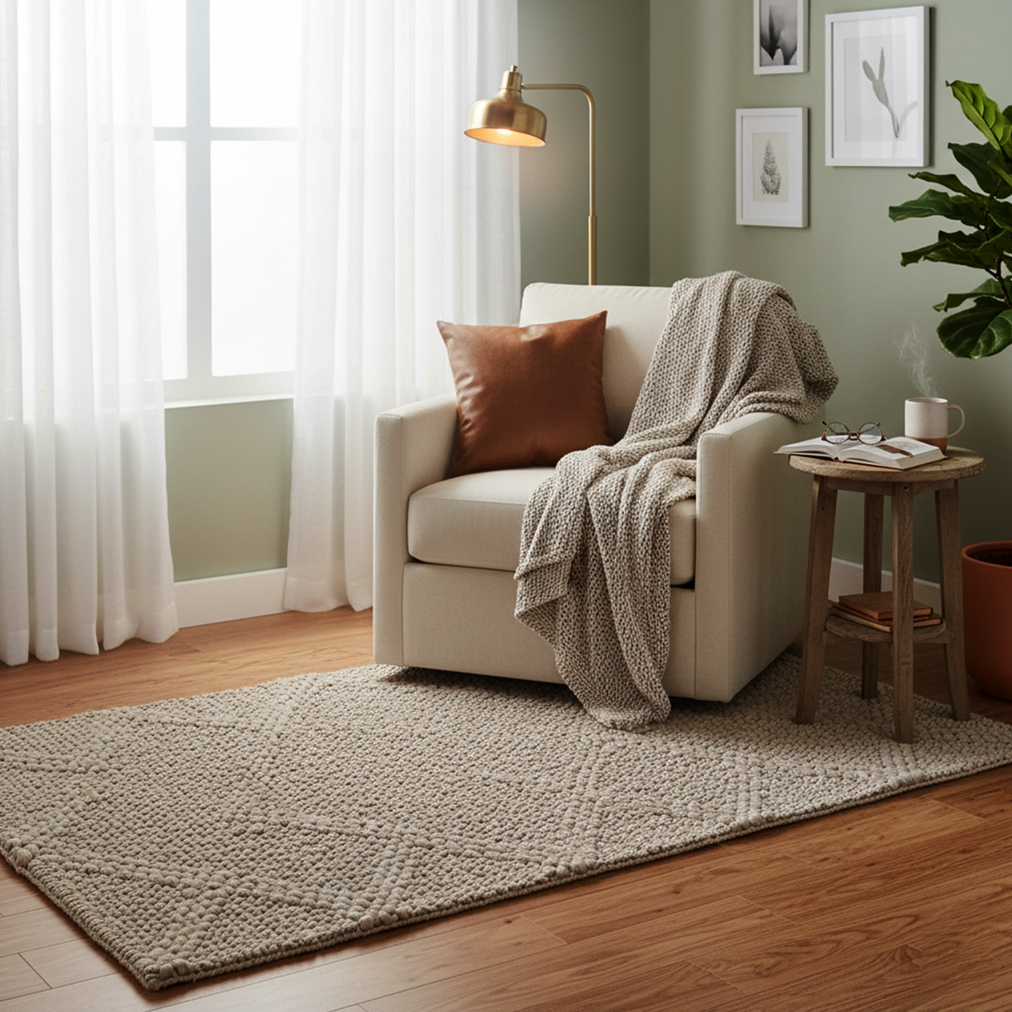 Elegant Woollen Flat Weave Rug – Handcrafted Textured Design