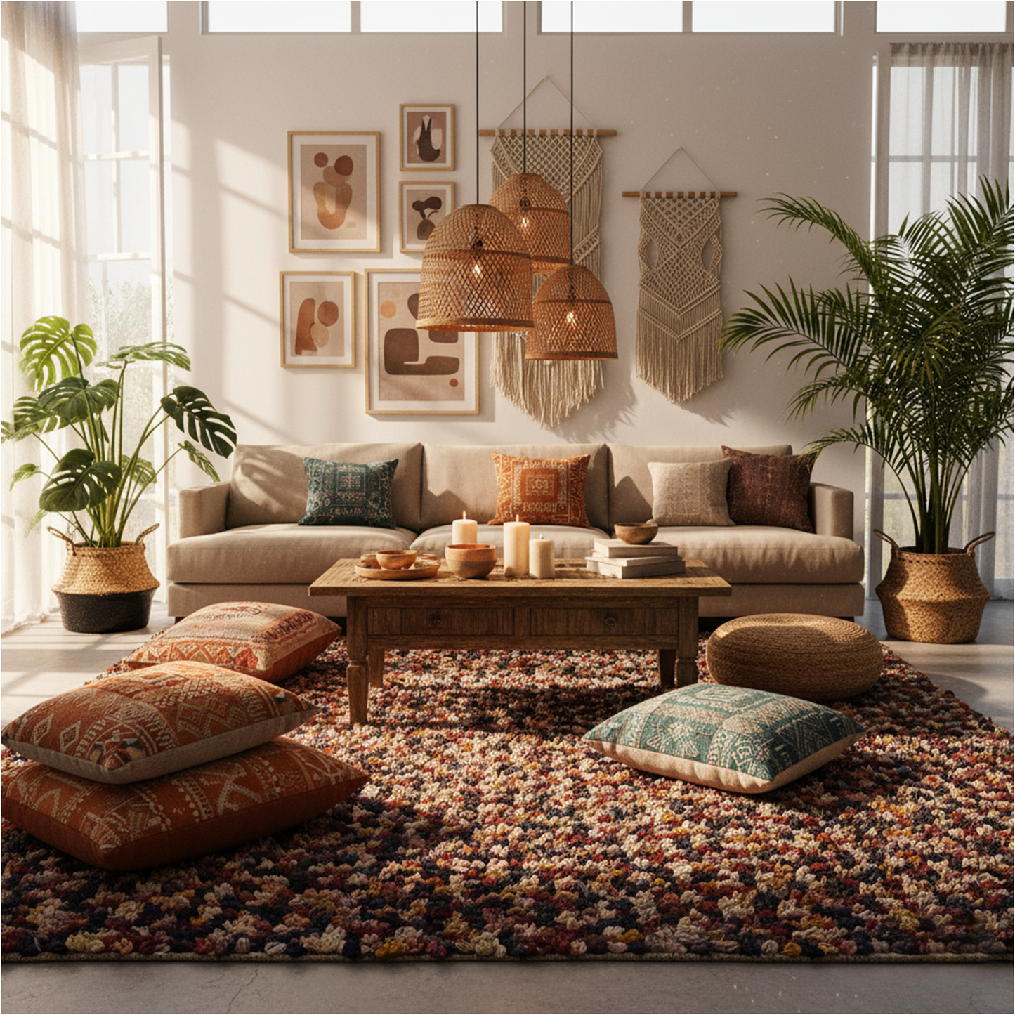 Hand Knotted Woollen Shaggy Rug – Multicolor Textured Floor Décor