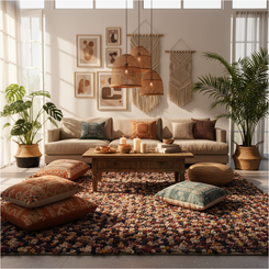 Hand Knotted Woollen Shaggy Rug – Multicolor Textured Floor Décor