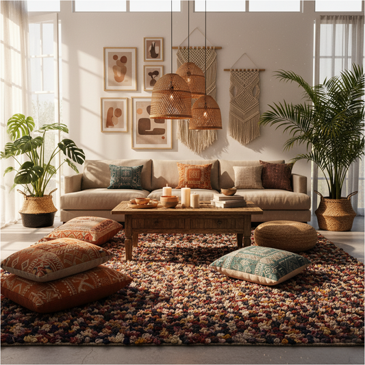 Hand Knotted Woollen Shaggy Rug – Multicolor Textured Floor Décor