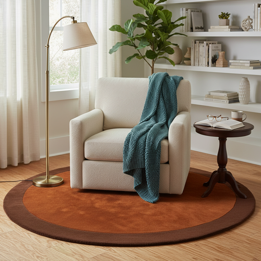 Hand Tufted Wool Round Rug – Dual Tone Brown Elegance