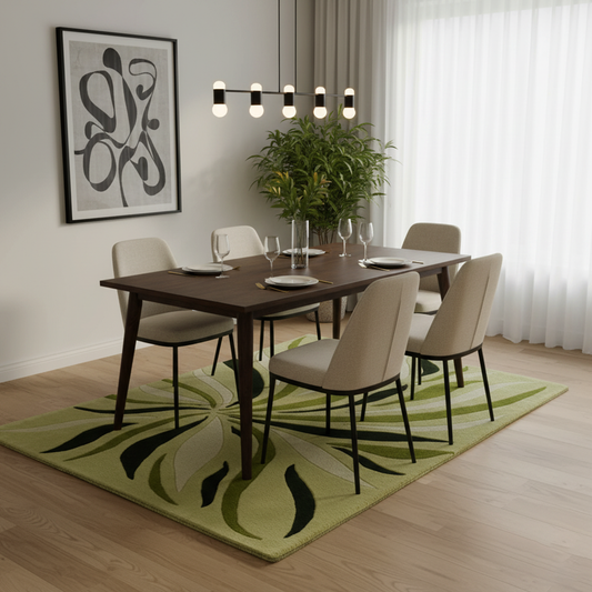 Hand-Tufted Wool Rug with Abstract Botanical Design in Shades of Green