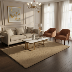 Hand Tufted Woollen Rug – Beige Floral Embossed Modern Carpet