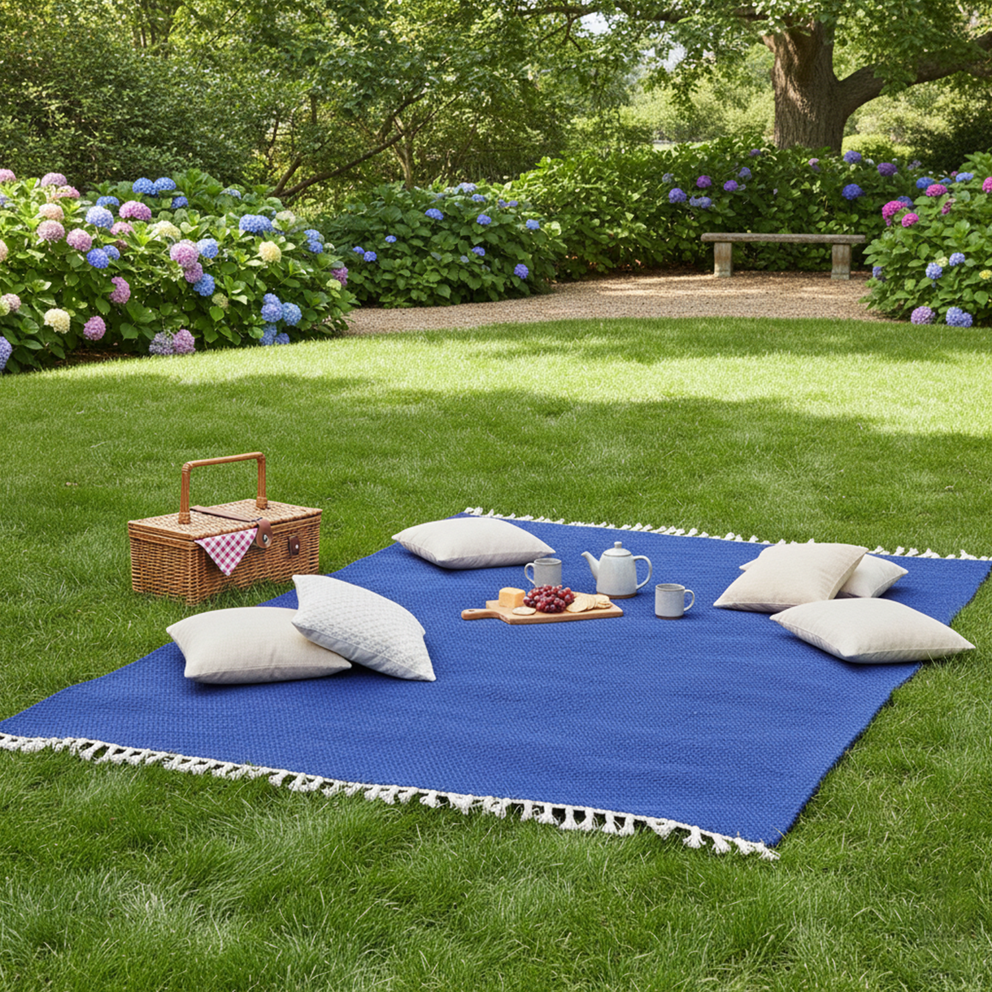 Hand Woven Woolen Dhurrie in Solid Royal Blue – Durable & Elegant Flatweave Rug
