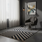 Hand Woven Woolen Dhurrie with Chevron Stripes – Modern Flatweave Rug in Navy & Cream