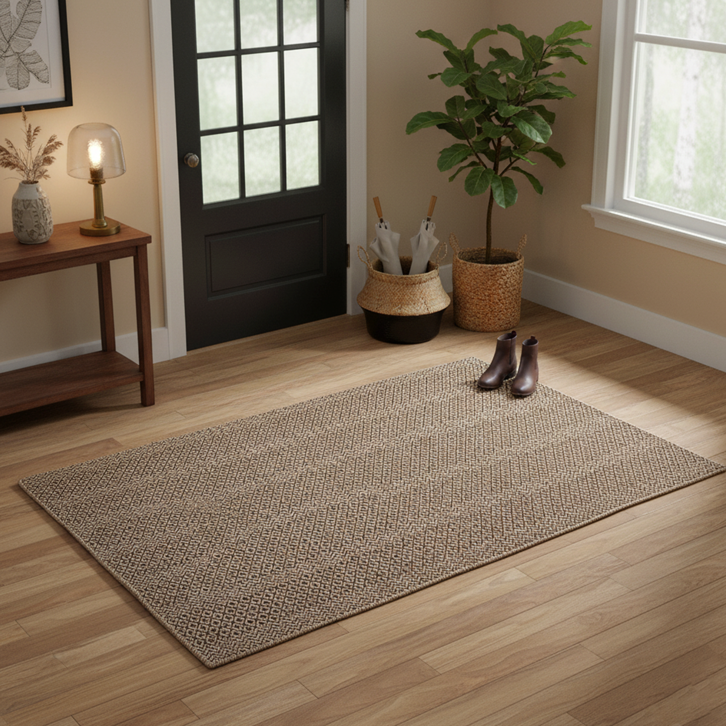 Hand Woven Woollen Dhurrie – Geometric Pattern Rug for Modern & Traditional Spaces
