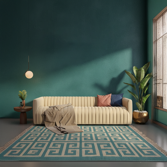 Hand Woven Woollen Dhurrie with Geometric Pattern – Elegant & Durable Floor Rug