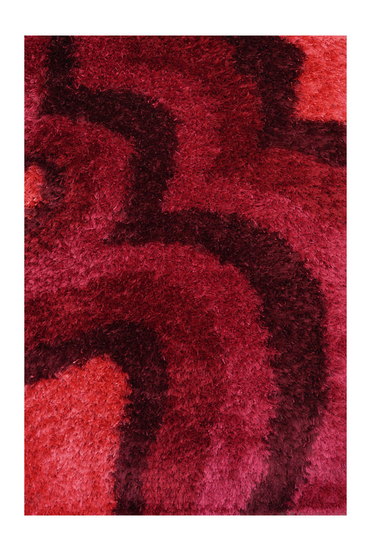 Crimson Swirl Hand Knotted Shaggy Rug