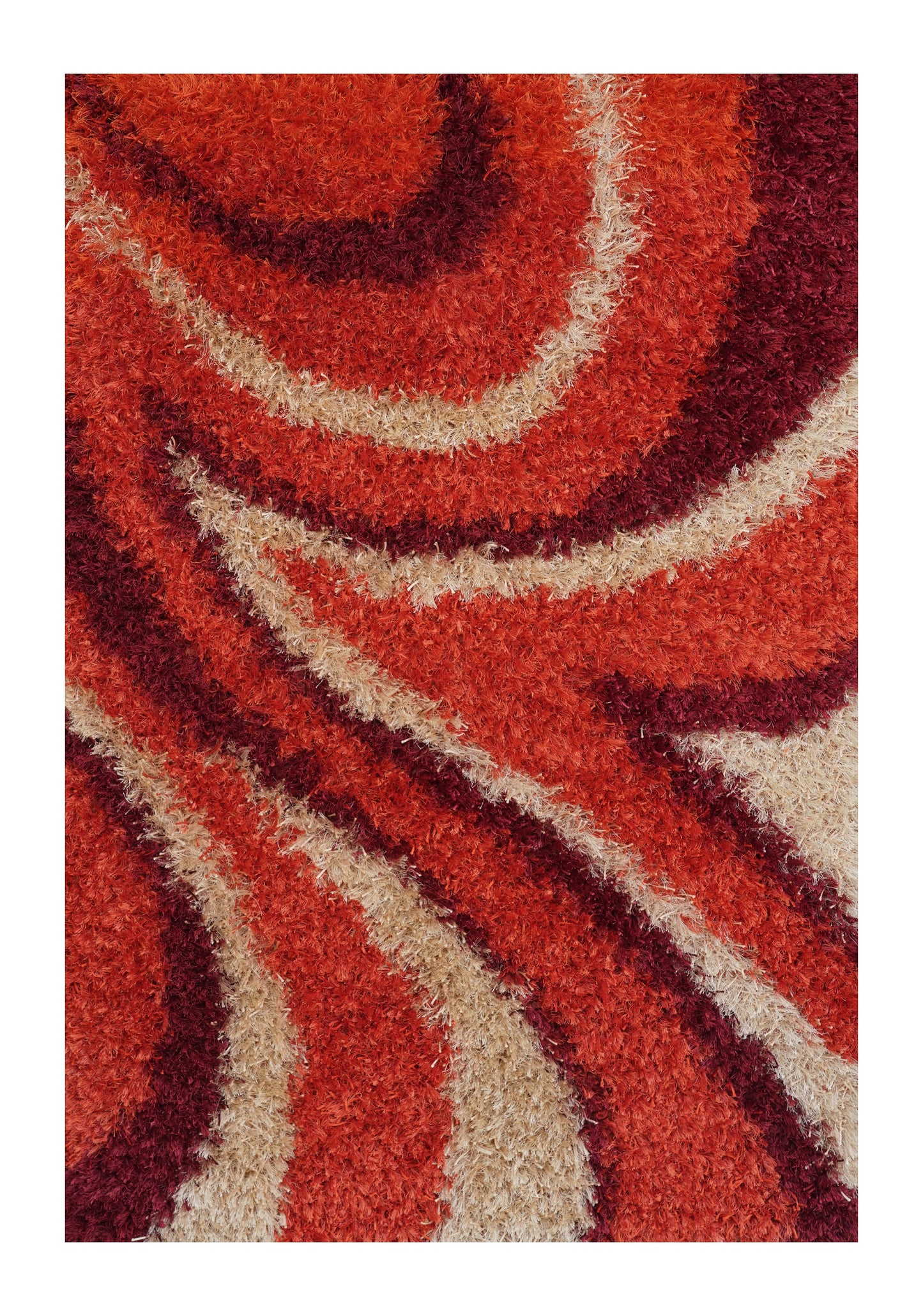 Crimson Swirl Hand-Knotted Shaggy Rug