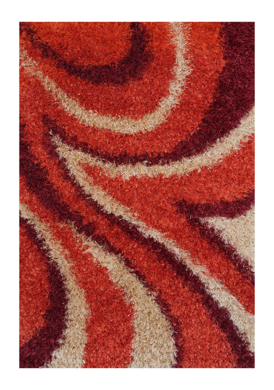 Crimson Swirl Hand-Knotted Shaggy Rug