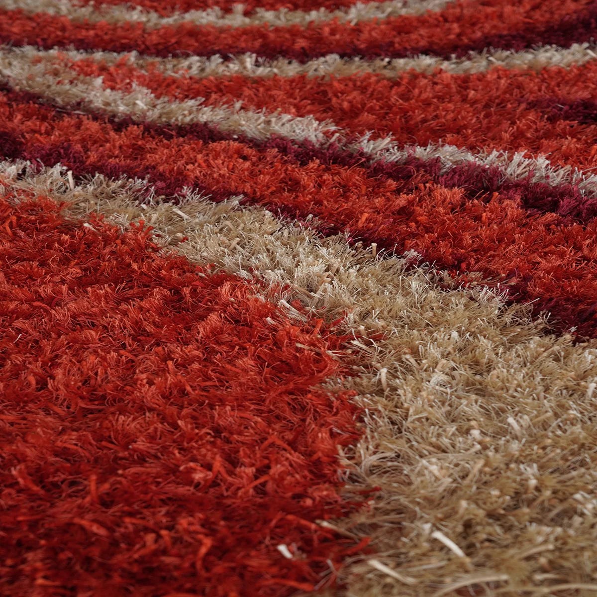 Crimson Swirl Hand-Knotted Shaggy Rug