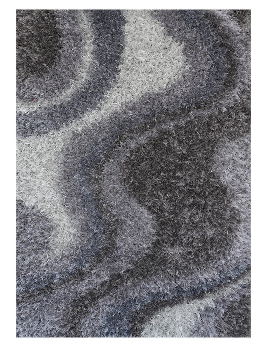 Smoky Waves Hand Knotted Polyester Shaggy Rug