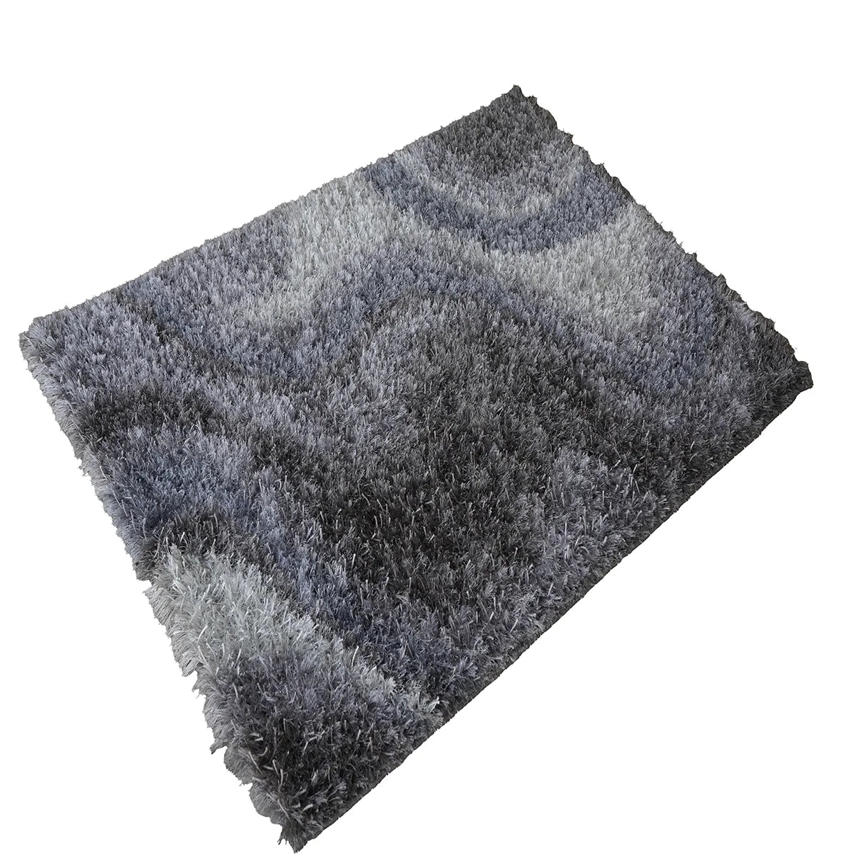 Smoky Waves Hand Knotted Polyester Shaggy Rug