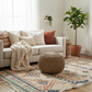 Handmade Knitted Cotton Pouf – Beige Round Ottoman Footstool for Living Room