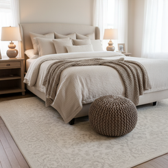 Handmade Knitted Cotton Pouf – Taupe Round Ottoman for Living Room & Bedroom