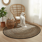 Handwoven Round Jute Rug – Natural & Black Spiral Pattern