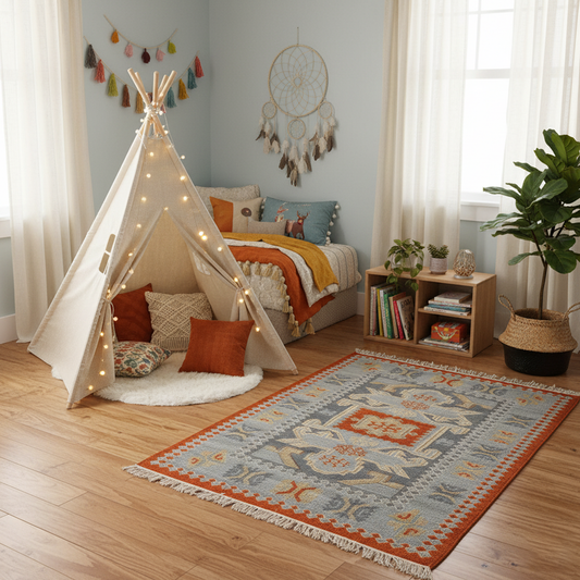 Handwoven Woollen Dhurrie with Traditional Geometric Pattern