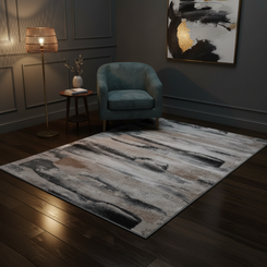 Modern Abstract Machine-Made Rug – Neutral Toned Contemporary Area Carpet